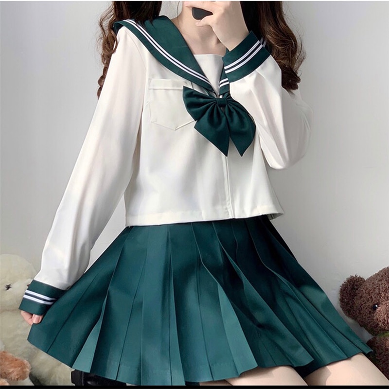 Uniforme scolaire japonais JK pour filles, Costume de Style collège japonais vert, Costume de marin pour femmes, chemise Sexy, jupe plissée, S-XXL