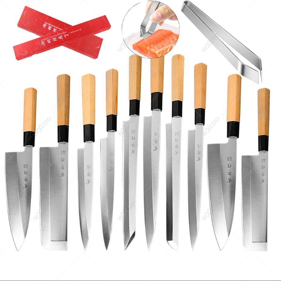 Faca de chef japonesa profissional, faca de sashimi de salmão, lâmina espessada, facas de cozinha de aço inoxidável, clipe de espinha de peixe