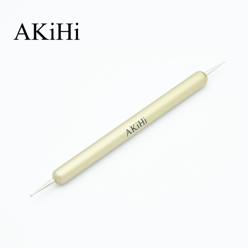 AKiHi 2-Ways Dot Pen Oppakken Rhinestone Picker Wax Nail Arts Borstels Schilderen Tool Golden Houten Handvat