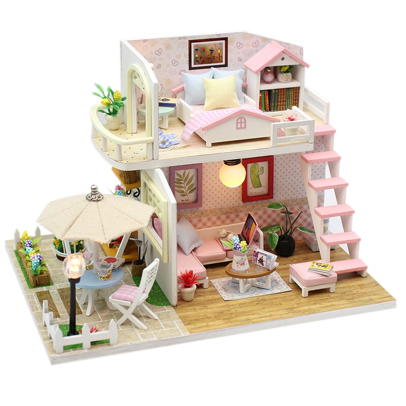 Cutebee DIY domek dla lalek zestaw chiński styl drewniany dom miniaturowe mebelki do domku dla lalek z zabawki z lampkami LED dla dzieci prezent na boże narodzenie: M33A