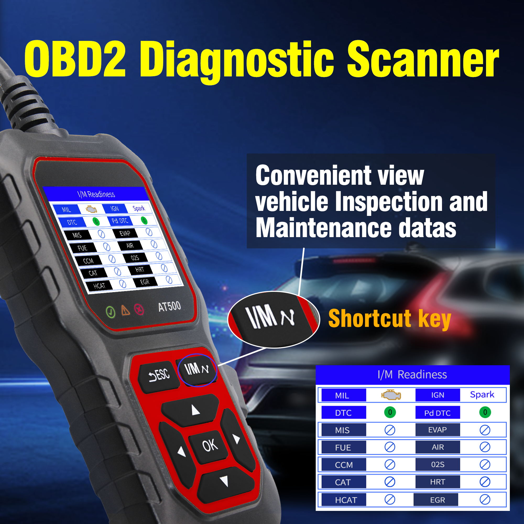 OBD2 Scanner Red AT500 Code Reader Diagnostic Tools Read and Display Data For Universal Cars