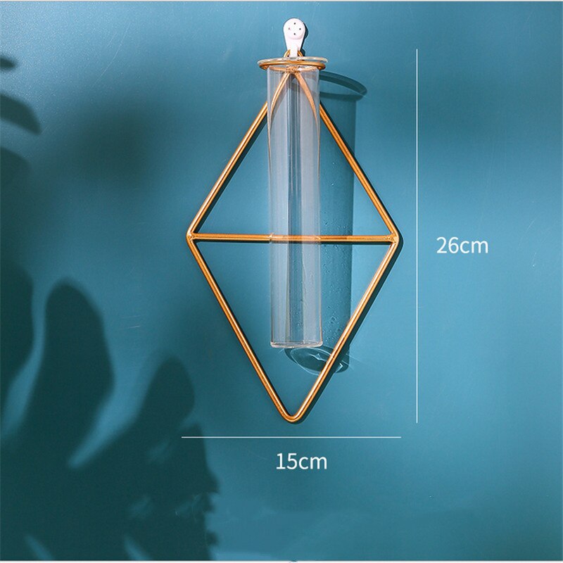 Muur Opknoping Glazen Reageerbuis Vaas Helder Hydrocultuur Pot Container Bloem Fles Shop Home Decoratie Ornament Gratis Punch: Diamond