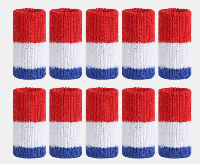 10 stück regenbogen-fingerschutz für basketball und badminton, bequeme, atmungsaktive knöchelschützer für verschiedene sportarten: Rot weiß blau