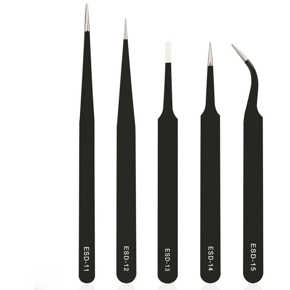 EU Plug 220V 60W 907 Adjustable Adjustable Constant Temperature Lead-Free Internal Heating Electric Soldering Iron + 5Pcs tip: 5Pcs Tweezers