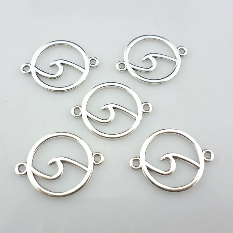 Connecteurs de vagues de l'océan en argent tibétain, 24 pièces, breloques, pendentifs, 20x26mm, fabrication de colliers