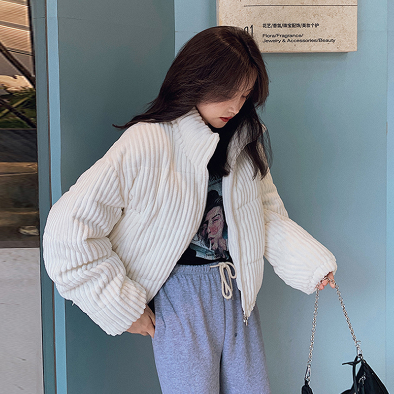 Lucyever-Chaqueta lisa de estilo coreano para mujer, Parkas de cuello alto en blanco y negro, abrigos cortos acolchados de algodón cálido para invierno,