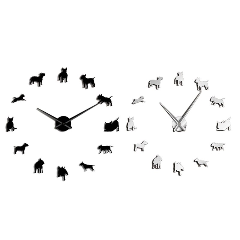 Bull Terrier Hond Muur Art Diy Grote Wandklok Hond Ras Pug Grote Naald Klok Horloge Pet Shop Decor voor Bull Terrier Liefhebbers
