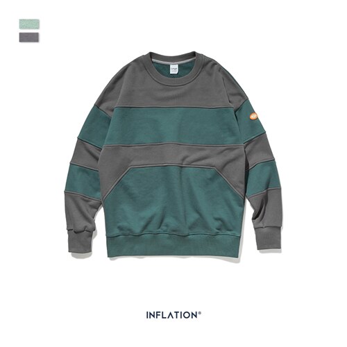 inflacja mężczyźni kontrastowa kolorowa bluza Streetwear 2020 raglanowa rękaw tkanina polarowa luźna bluza męska jesień sweter 9649W: szary-zielony / L