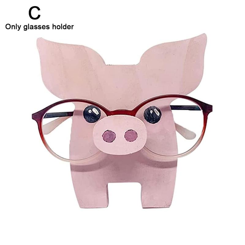 Animal Wood Glasses Rack Hand Carve Eyeglasses Spectacle Sunglasses Holder Stand Animal Puppy Cat Glasses Holder Stand: Pig