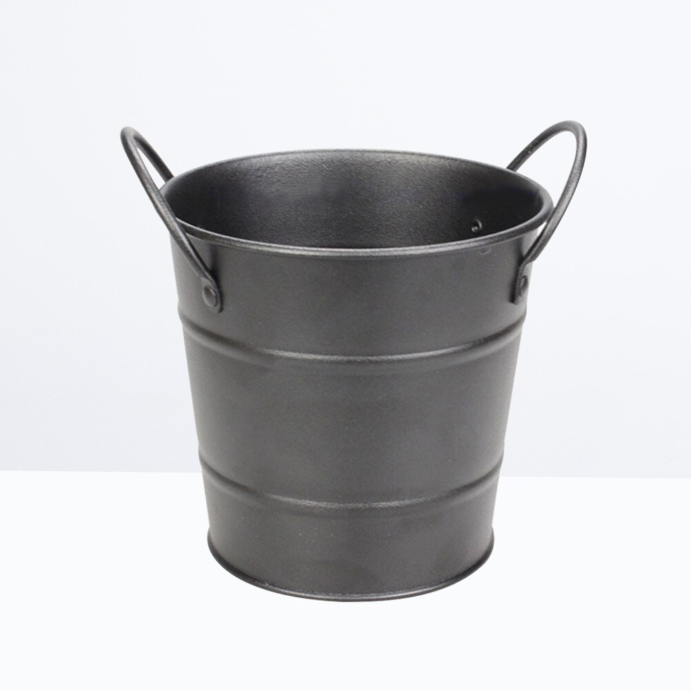 1 Mini cubo de hielo dos mangos portatil de Metal negro contenedor de hielo patatas fritas cubos para Bar en casa