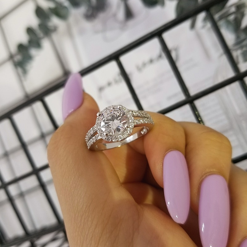 luxury round 925 sterling silver wedding ring set for women lady anniversary jewelry bulk sell R5129