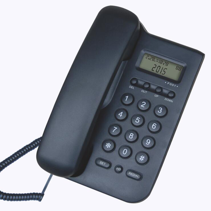 Téléphone filaire fixe mural de bureau, avec identification de l&#39;appelant, luminosité d&#39;affichage réglable pour le bureau et le domicile (blanc): Black