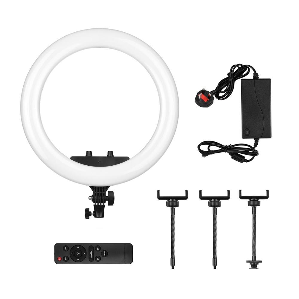 18 Inch LED Ring Light Photography photo Lamp Set Bi-color 3200K-5600K Stepless Dimmable with 3 Phone Holders Remote Control: UK Plug