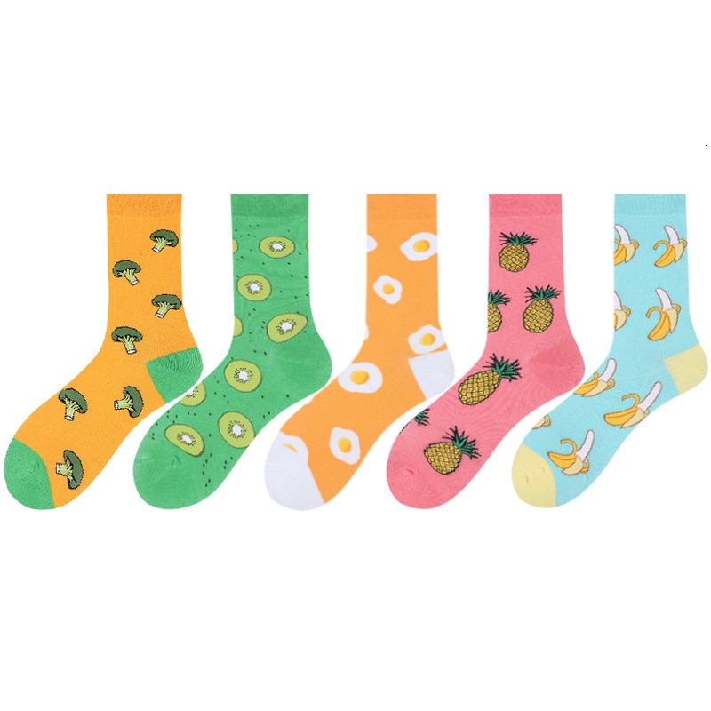 1 paire hommes chaussettes coton drôle équipage chaussettes fruits banane ananas brocoli chaussettes nouveauté chaussettes pour automne hiver