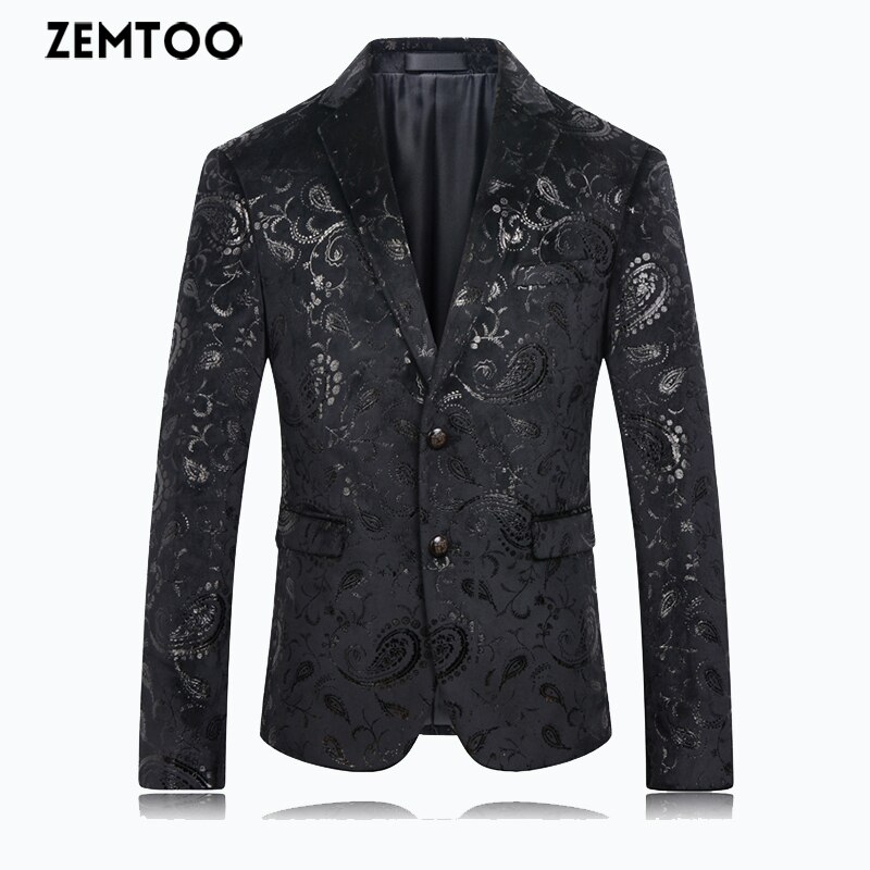 Zemtoo herre high-end formel flannel bronzing jakke business afslappet top bryllupsdragt  fd019
