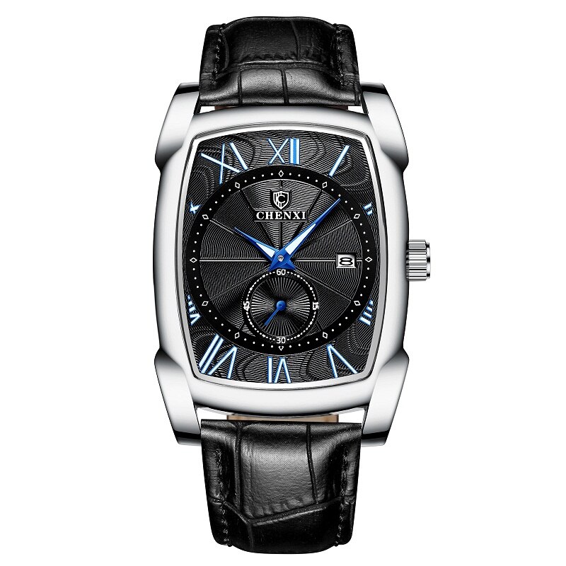 Chenxi Horloge Luxe Retro Mannen Horloges Business Waterdicht Quartz Horloge Mannelijke Kalender Romeinse Cijfers Stop Horloge: Black Silver Black