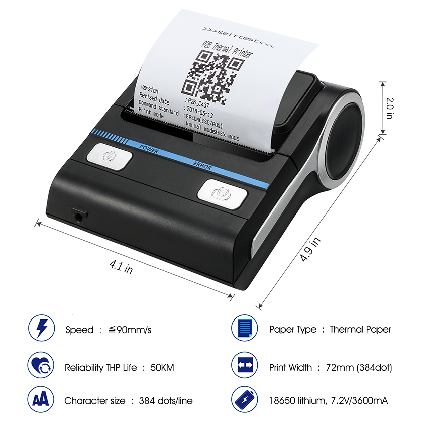 Milestone 80Mm Draagbare Thermische Printers Met Case Verstrekt Mobiele Usb Bluetooth Printer MHT-P8001 Voor Drogisterij Pos Printer