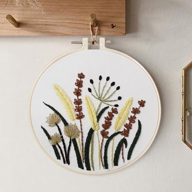 Conjunto de bordado con patrón de flores, herramientas de costura impresas para principiantes, Kit de bordado redondo de punto de cruz, Kit de artesanía de costura, decoración: 04