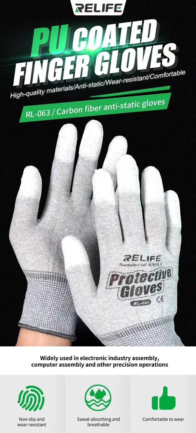 Nylon tricoté Anti gants statiques gants de travail électroniques outils de réparation de téléphone gants de doigt enduits de paume en polyuréthane pour protège-doigts