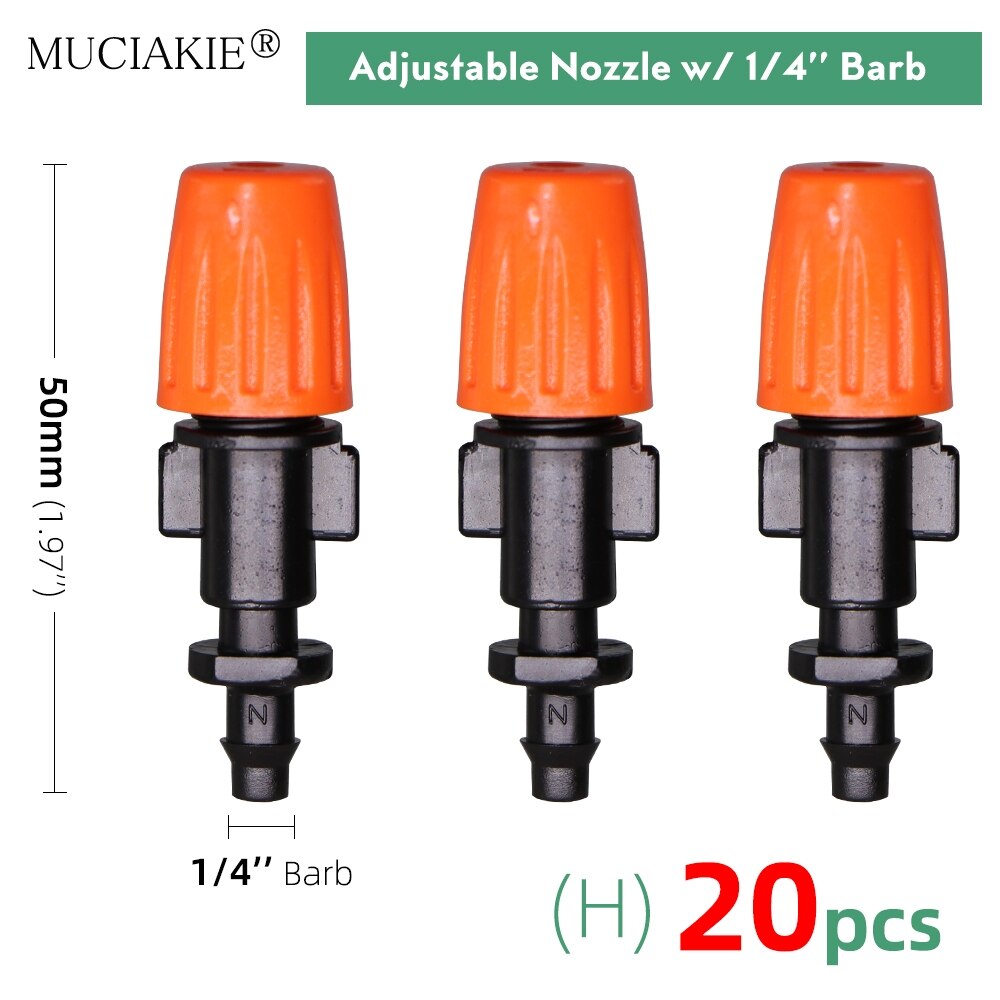 Orange Adjustable Garden Micro Drip Irrigation Misting Nozzles Sprinklers with w/ 1/4'' 3/8'' Hose Barbed Tee Threaded Connector: Hx20pcs