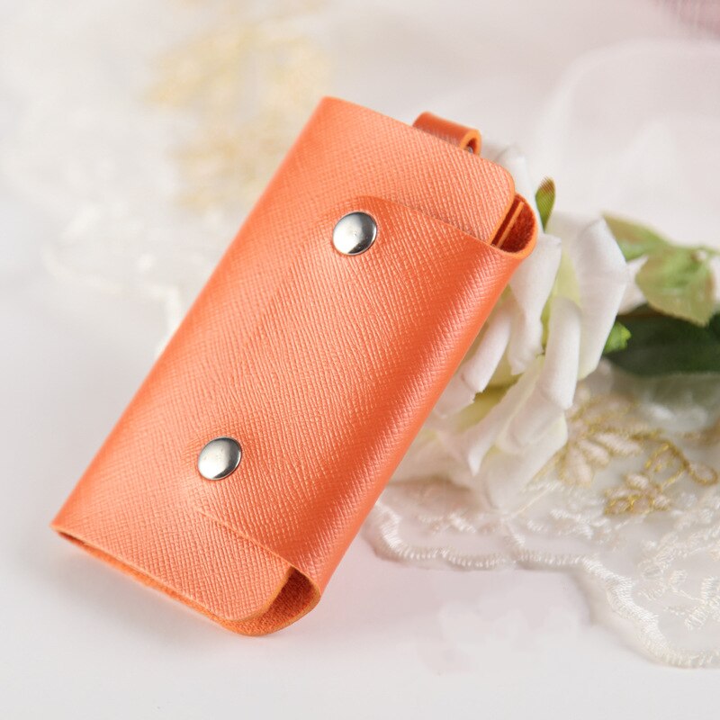 1Pc Pu Leather Key Houders Draagbare Auto Sleutelhanger Huishoudster Opbergtas Case Eenvoudige Casual Effen Kleur Unisex Portefeuilles Cover: Orange