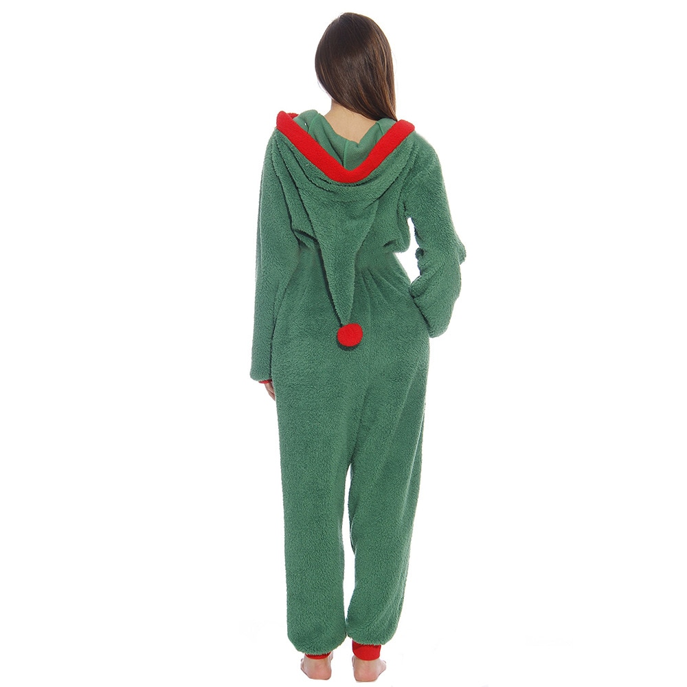 Echoine Women Pajamas Sets Autumn Winter Fur Wool Christmas jester hat Thick Warm Zipper Women Sleepwear Flannel Overalls