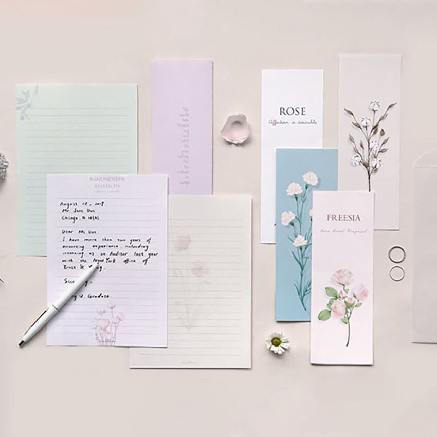 Flower Pattern Letter Pad Envelopes Set 3Pcs Envelope + 3 Sheets Paper Letter Message Greeting Card Paper Letter Stationary