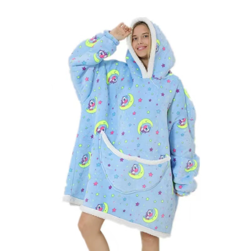 Wärmer Winter-Decken-Hoodie mit Ärmeln, übergroß, verdickt, tragbar, Decke, Sweatshirt, Flanell-Vlies, Sherpa-Riesen-Hoodie: Einheitsgröße / MULTI