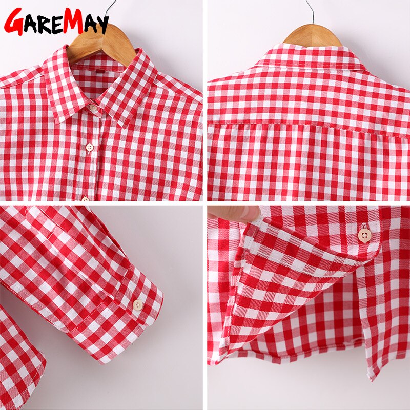 Garemay Frauen Hemden feminin Blusen Baumwolle Plaid Shirt Frauen Lange Hülse Frauen Spitzen Und Blusen Frühling Kleidung Hemd