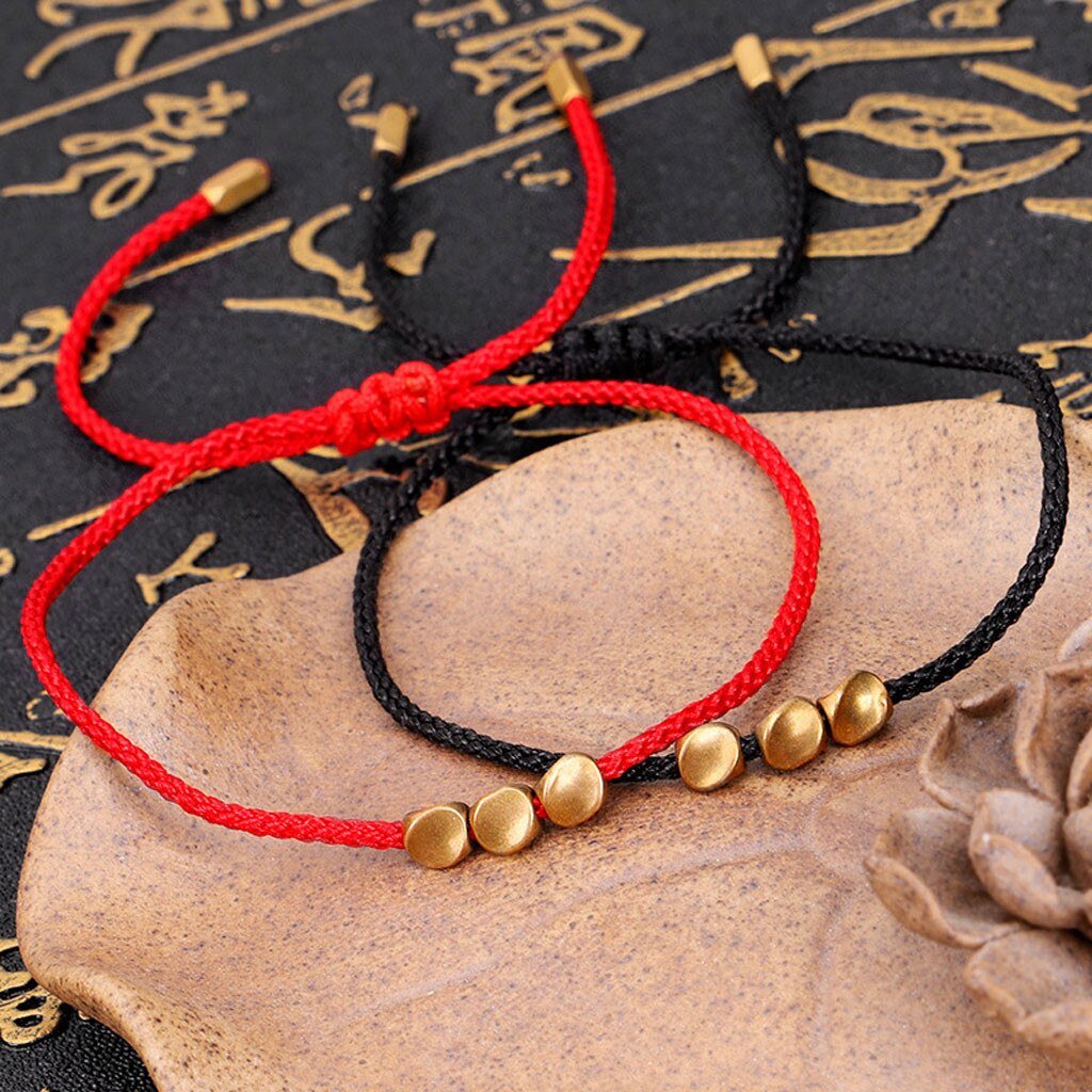 Eastisan Buddhism Handmade Tibetan Copper Beads Lucky Rope Bracelet & Bangles For Women Men Wax Thread wrist Jewelry Unique