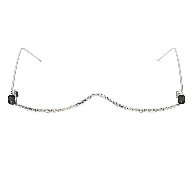 Diamond Eyeglasses Frame For Women Luxury Crystal Half Frame Glasses Colorful Chain Red Green Pink Rhinestone Glasses: 2