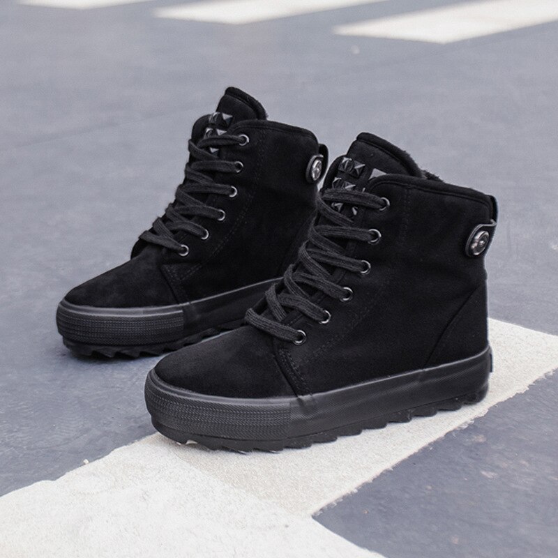 Ankelstøvletter dame vinter snø korte støvler dame uformelt plattformstøvler svarte kilesko til kvinner bota feminina: Svart / 6