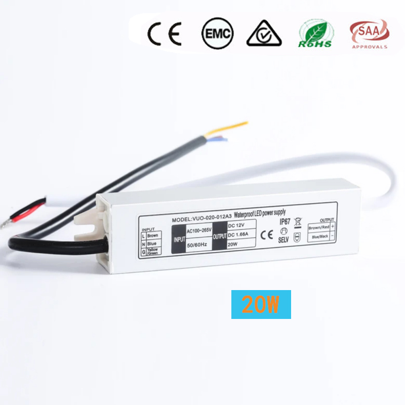 Dc12v led  ip67 driver strømforsyning 220v svitsjing led driver lystransformator 12w 20w 30w 36w 45w 60w for led-lys: Svart