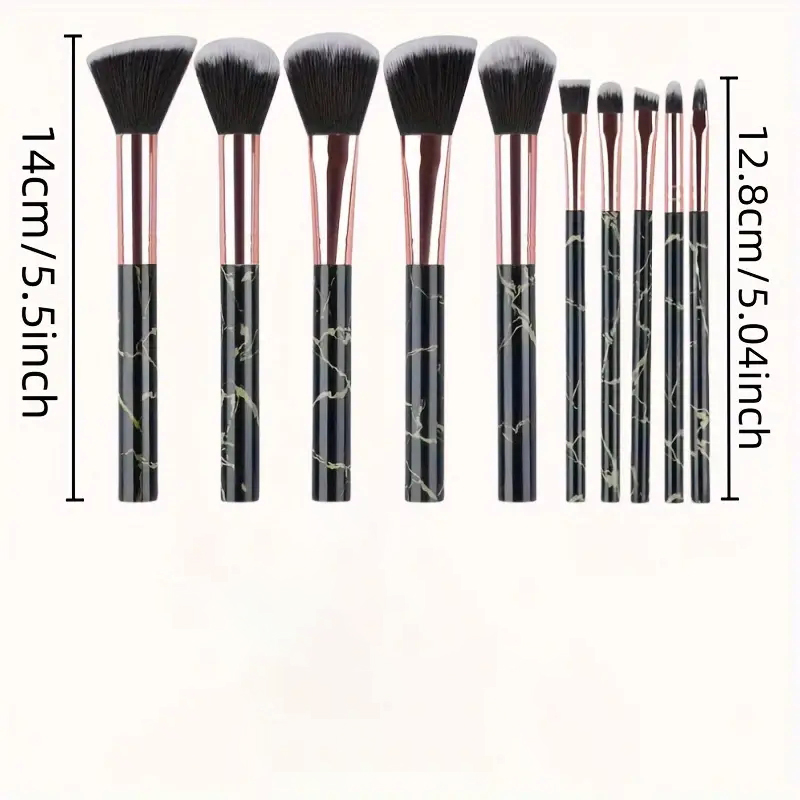 10 Uds. Brochas de maquillaje de mármol, base Kabuki sintética Premium, mezcla de polvos faciales, colorete, correctores, brochas para sombras de ojos