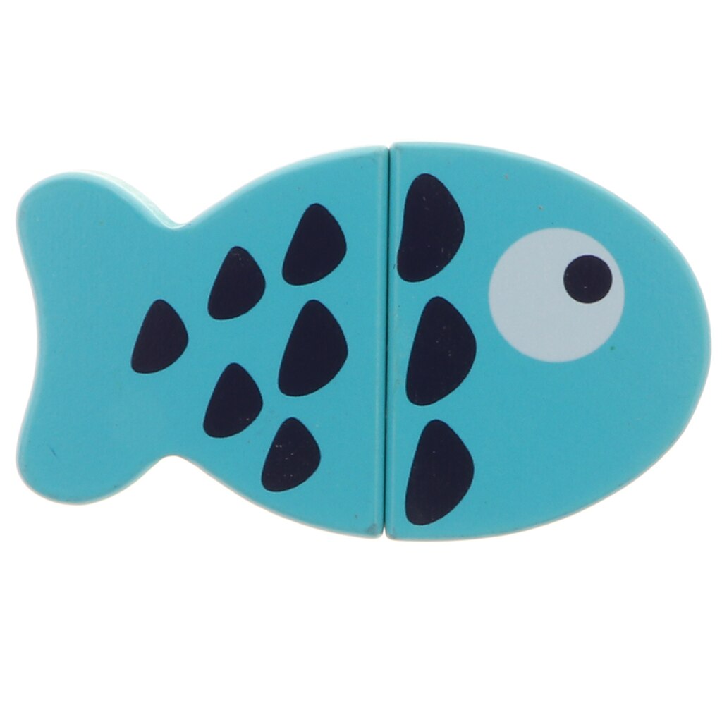 MagiDeal Magnetic Connected Blue Fish Wooden Cutting Food Play Toy Kitchen Pretend Play Set Educational Toy