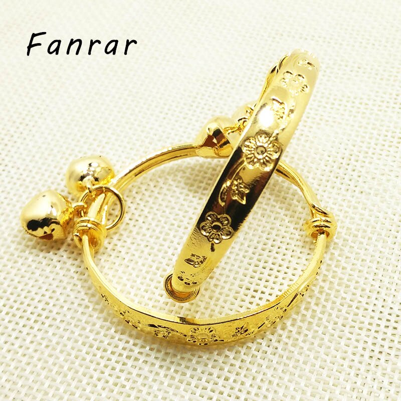 Accessori di gioielli di moda 2 pezzi bambino campana regolabile bracciale fiore piatto placcato argento ragazzo bambino ragazze bracciale regalo di compleanno: oro plated