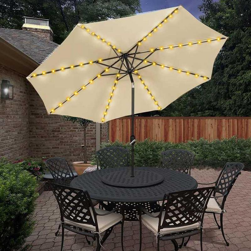Guirlande lumineuse LED pour parasol de Patio, 8 modes d'éclairage avec télécommande, à commande solaire, pour l'extérieur, pour Patio, tente de Camping