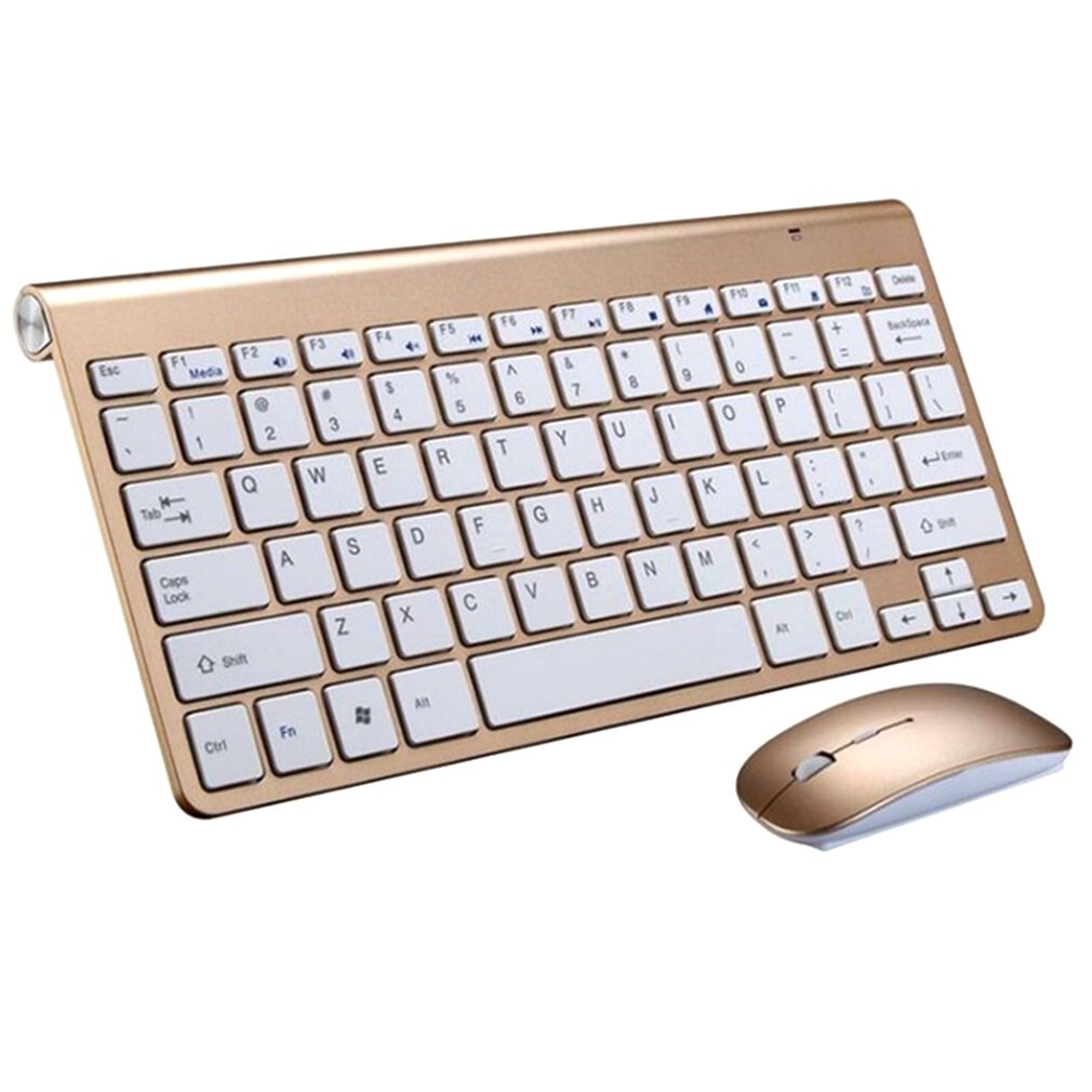 2.4G Wireless Keyboard and Mouse Mini Multimedia Keyboard Mouse Combo Set For Notebook Laptop Mac Desktop PC TV: Gold Suit