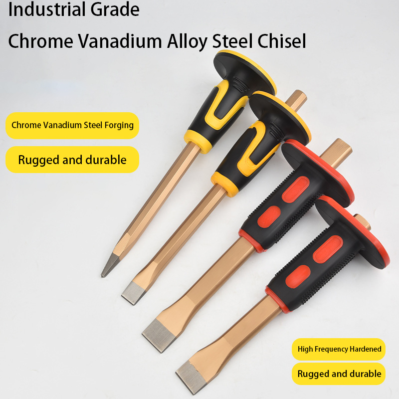 Flat Head Pointed Chisel Stonemason Chisel Hand Guard Chisel Carving Knife Tungsten Alloy Steel Stone Breaking Tool Hand Tools