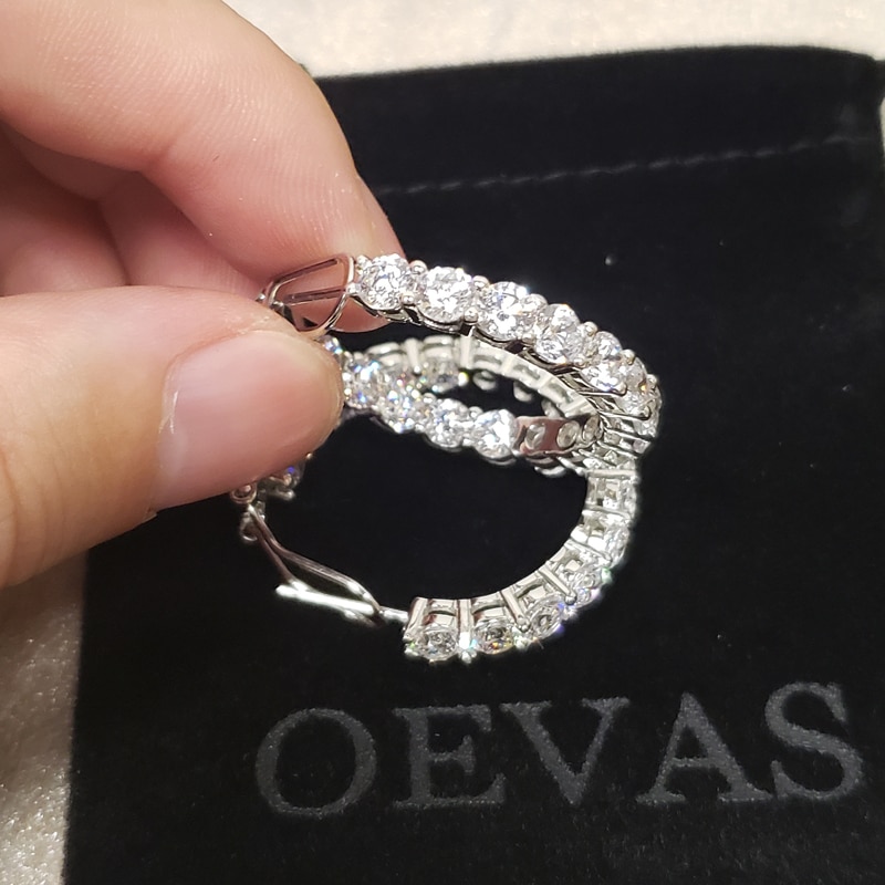 Oevas espumante criado moissanite hoop brincos para as mulheres de qualidade superior 100% 925 prata esterlina diamante alto carbono jóias finas