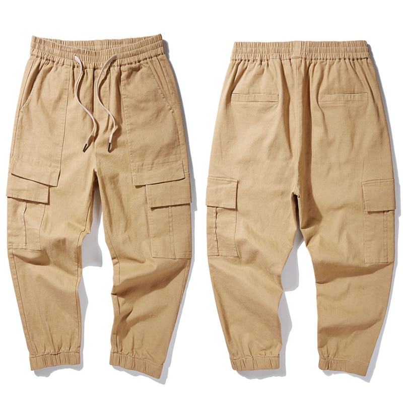 Pantalon cargo décontracté en coton 6xl homme, 5xl taille, taille élastique, multi-poches, kaki, vert