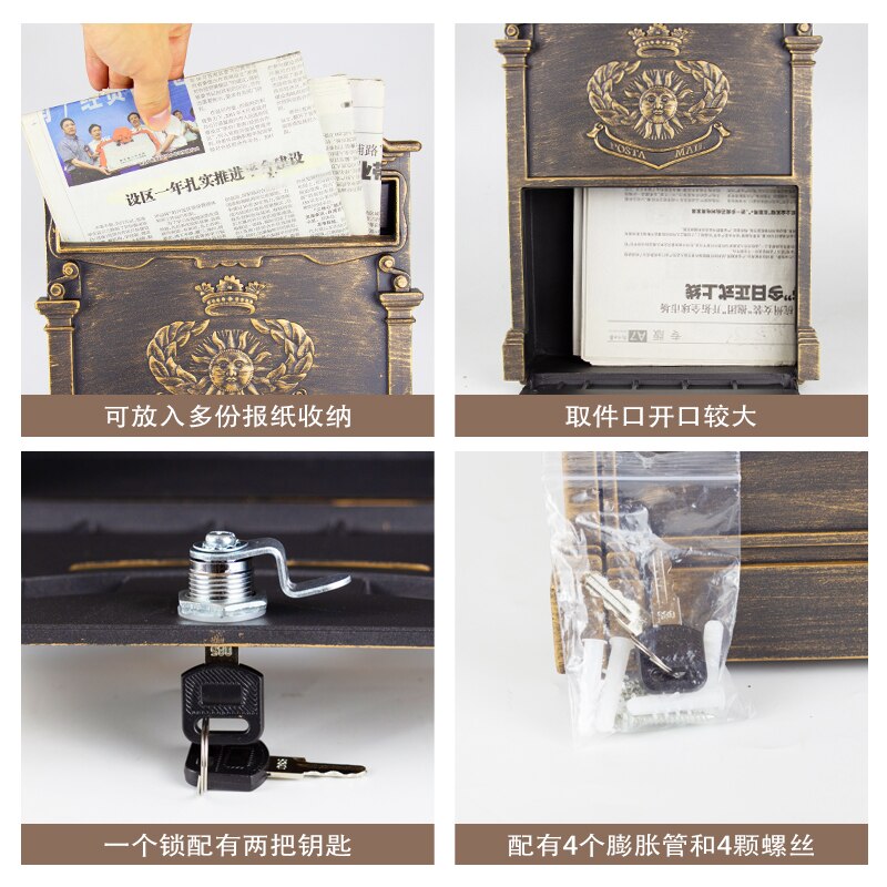 Heavy Aluminium Lockable Secure Mail Letter Post Box Mailbox Postbox Retro Metal Mail Box Garden Ornament