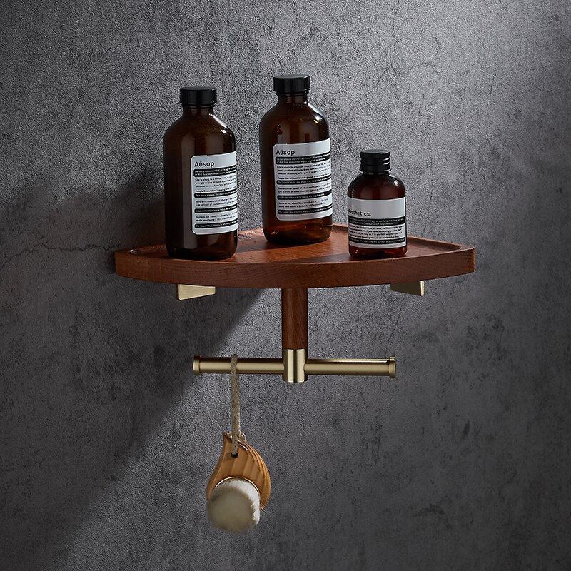 Bathroom solid wood triangle rack bathroom shower room wall hanging shelf without punching Chinese red oak storage rack: Light Grey