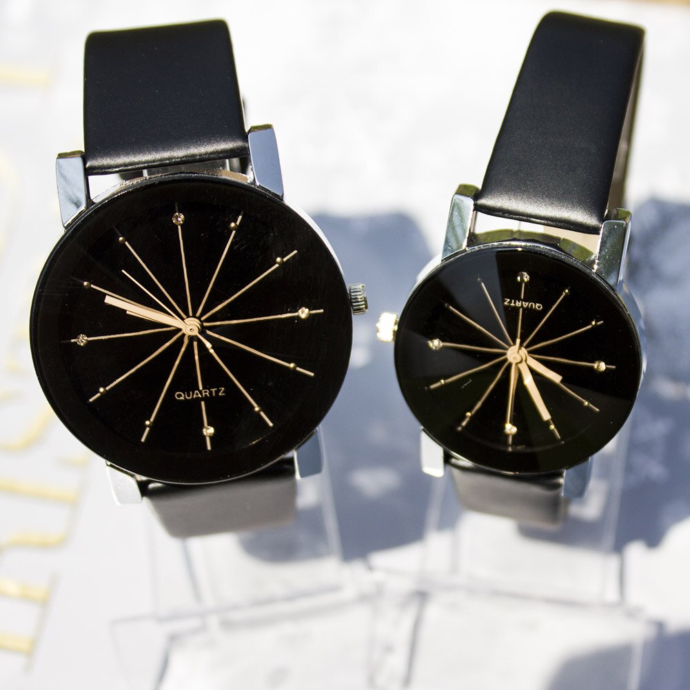 Minnaar Horloges Eenvoudige Pu Lederen Horloge Ronde Diamant Kristal Wijzerplaat Koppels Casual Stijl Horloge Voor Liefhebbers Ll