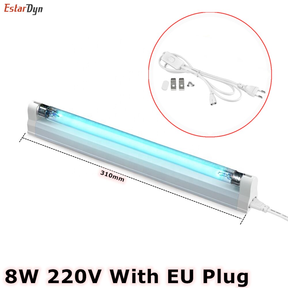 8w 6w germisidivaloa,  t5- putkinen uvc-sterilointilaite, pölypunkkien poistaja, uv-kvartsilamppu makuuhuoneeseen/sairaalaan 220v 110v: 8w 220v eu-pistokkeella