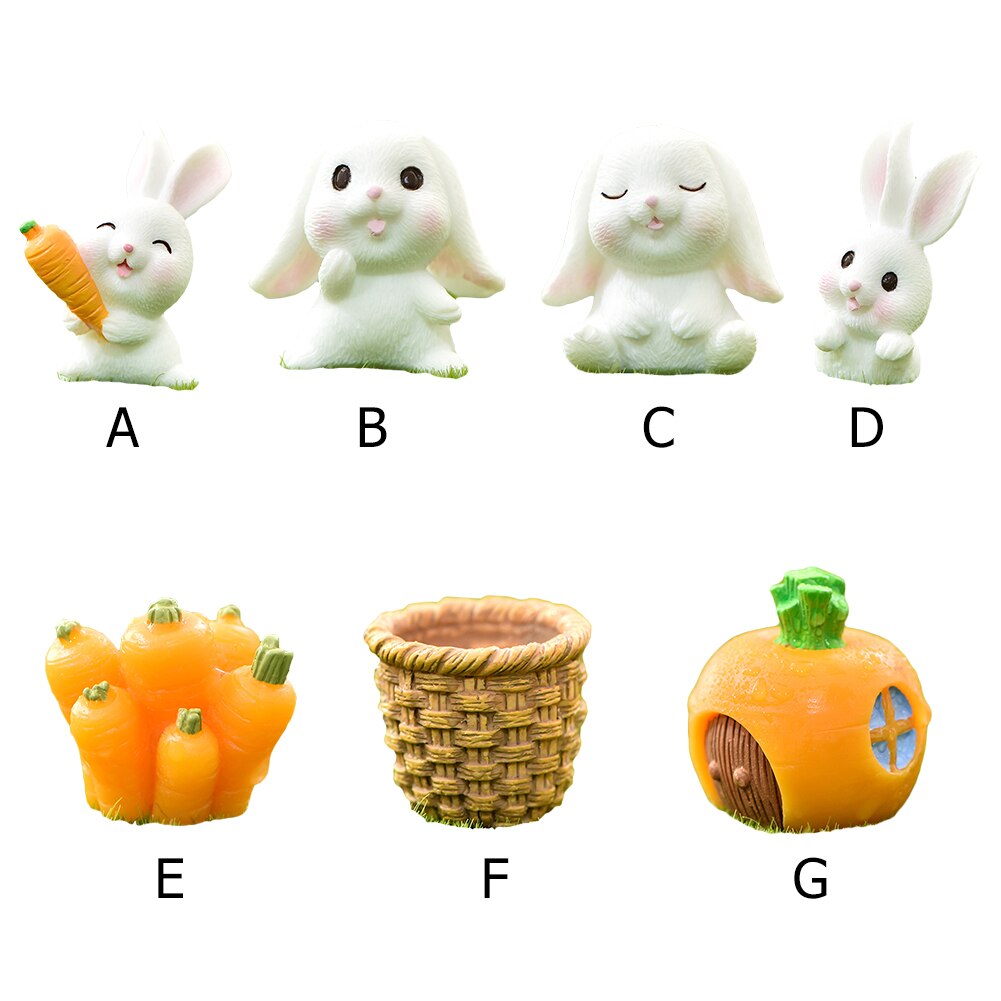 Mini Rabbit Statue Easter Bunny Model Resin Miniature Toy Micro Landscape Cartoon Carrot House Fairy Home Garden Decoration
