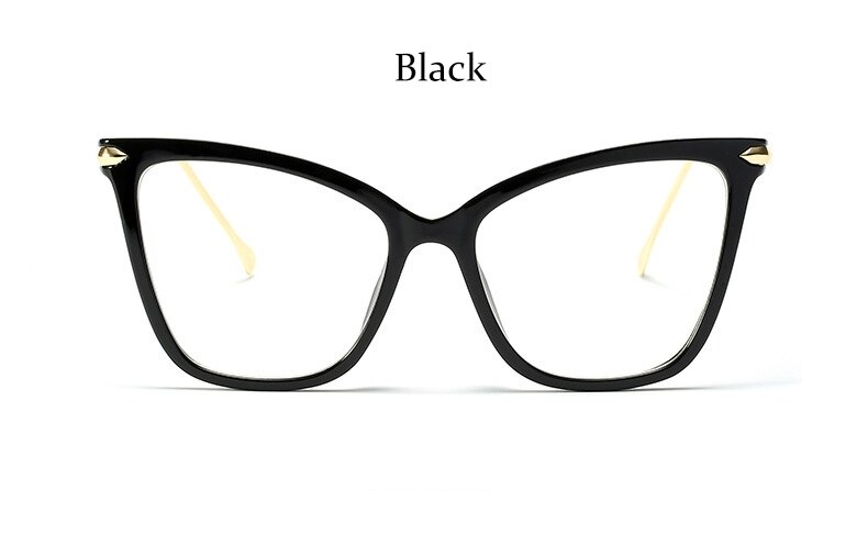 Montura de gafas para mujer, lentes ópticas transparentes de ojo de gato, montura de Metal, a la , montura de gafas negras,: Black