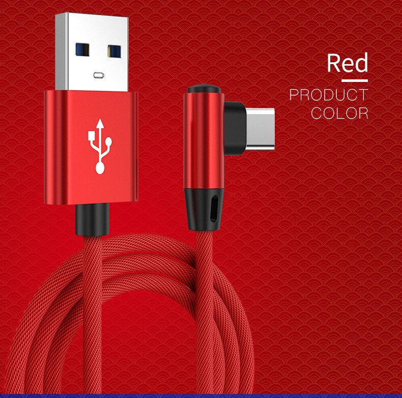 Olaf – câble USB type-c 3A pour recharge rapide et transfert de données, cordon de chargeur USB-C pour téléphone Samsung S10 S9 Redmi note 8 pro USB-C: Red / 1m