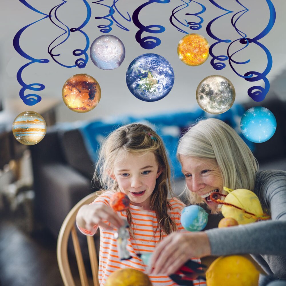 Decoration Room Foil Swirls Banner Star Baby Shower Funny Solar System Home Birthday Party Dangling Streamer Kids Bunting