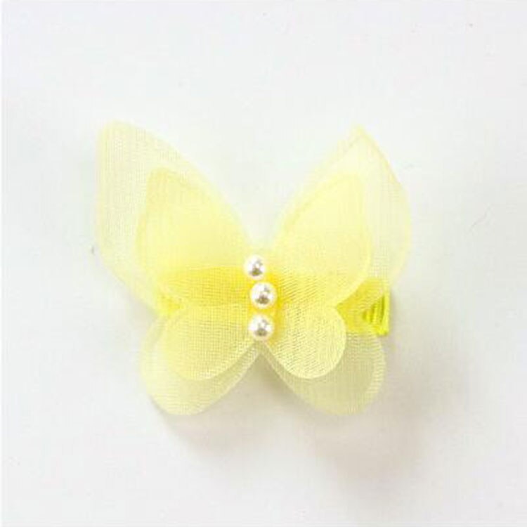 1 Pc Pearl Cute Butterfly Hair Clips Snow Yarn Princess Girls Baby Hair Pins Barrette Women Hairpins Side Clip Hair Accessories: Yellow